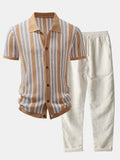 MAISON VALÉRIE | Chemise à rayures avec œillets au crochet & pantalon en lin à jambe droite