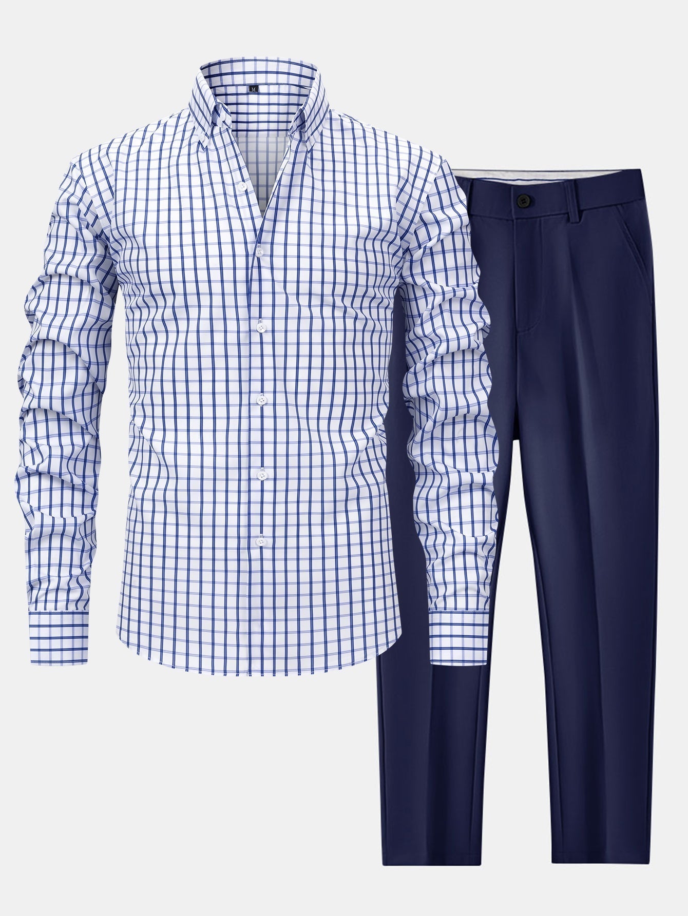 MAISON VALÉRIE | Chemise à manches longues à carreaux avec boutons & pantalons slim fit à jambes fins