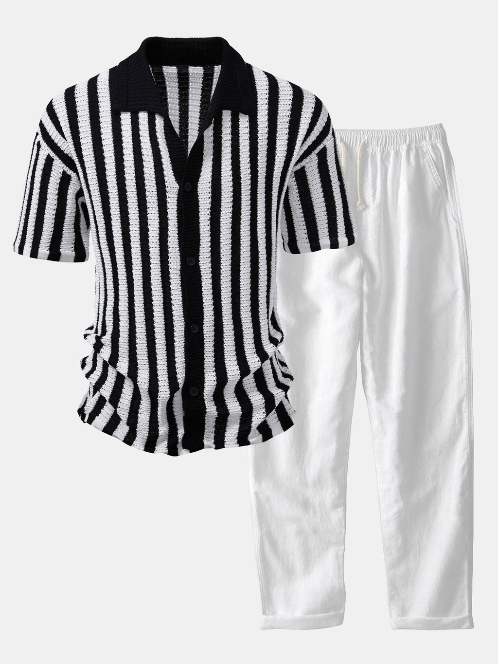 MAISON VALÉRIE | Chemise à épaules dégradées et rayures au crochet & pantalons en lin à jambe droite