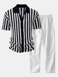 MAISON VALÉRIE | Chemise à épaules dégradées et rayures au crochet & pantalons en lin à jambe droite