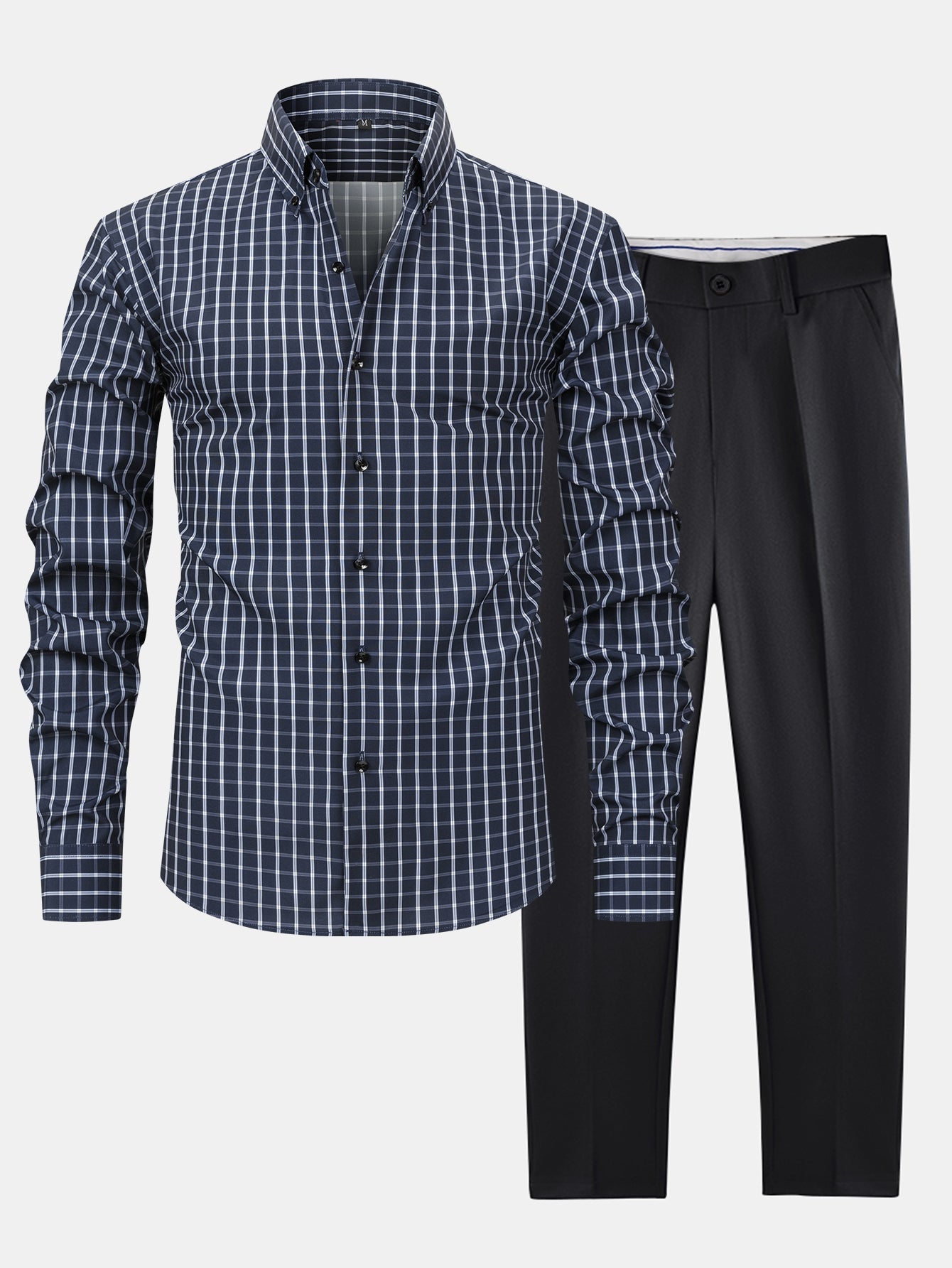 MAISON VALÉRIE | Chemise à manches longues à carreaux avec boutons & pantalons slim fit à jambes fins