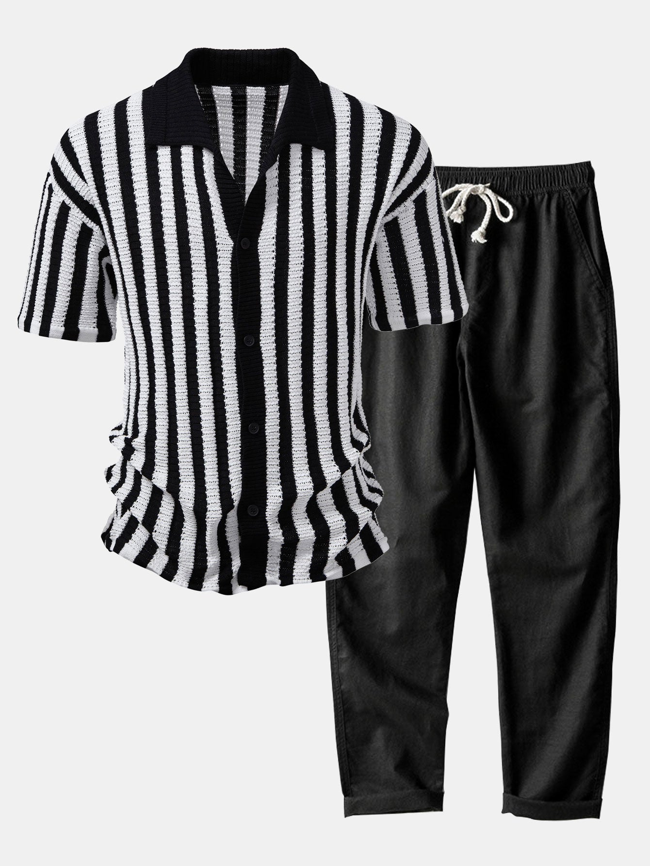 MAISON VALÉRIE | Chemise à épaules dégradées et rayures au crochet & pantalons en lin à jambe droite