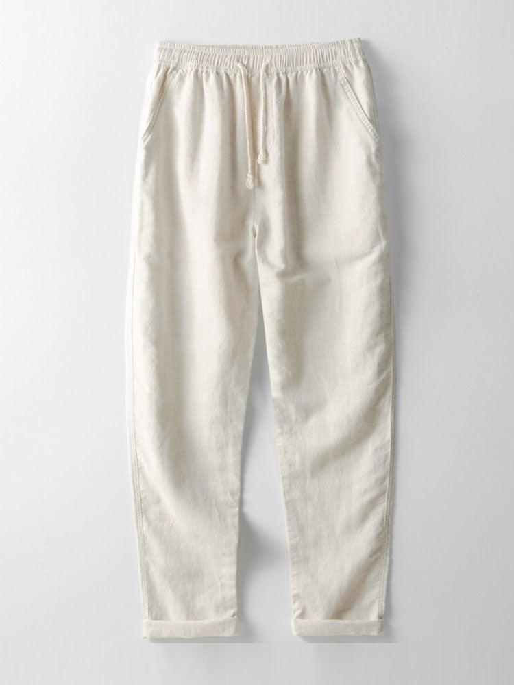 MAISON VALÉRIE | Chemise à rayures au crochet avec boutons & pantalons en lin à jambe droite