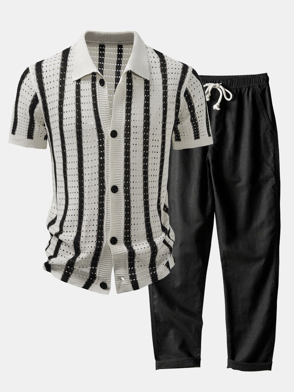 MAISON VALÉRIE | Chemise à rayures avec œillets tricotés & pantalons en lin à jambe droite