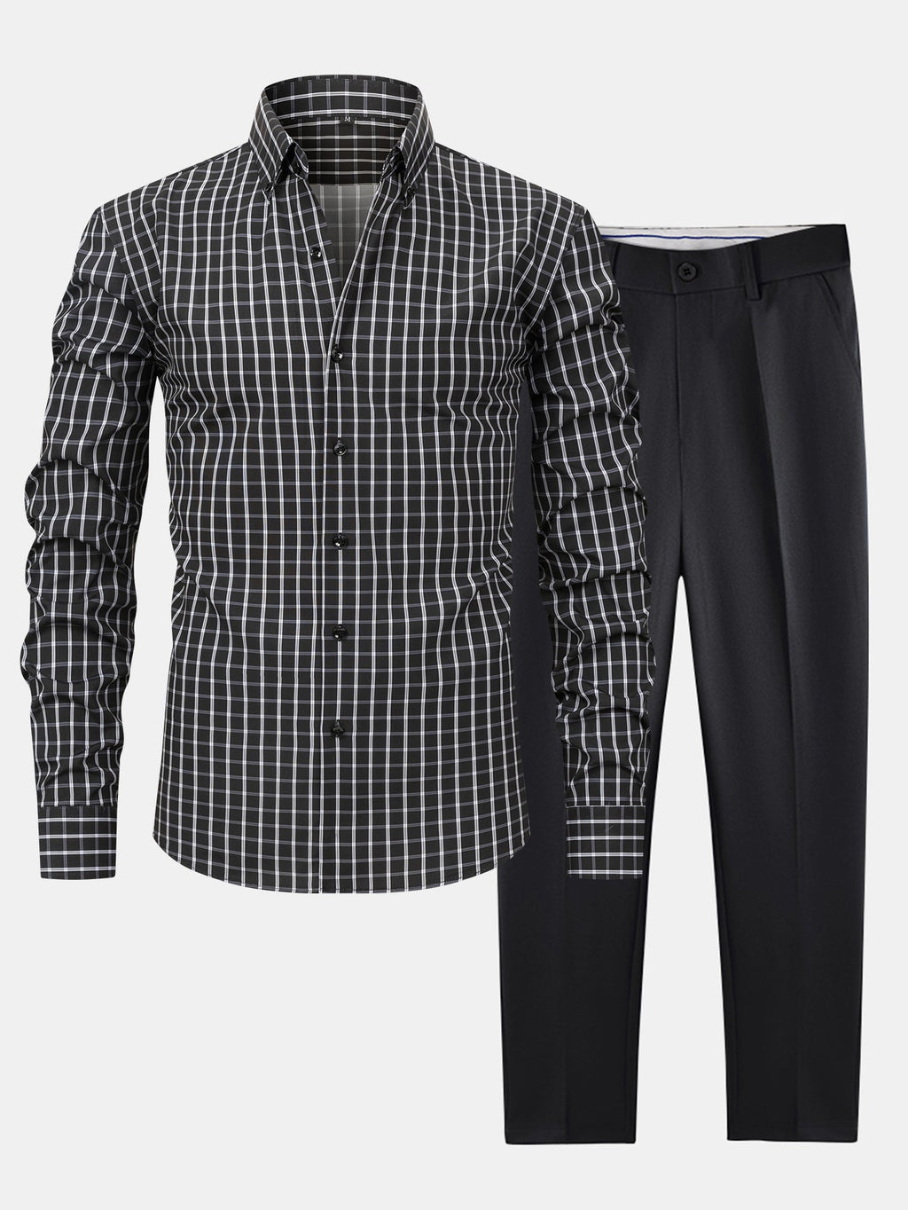 MAISON VALÉRIE | Chemise à manches longues à carreaux avec boutons & pantalons slim fit à jambes fins