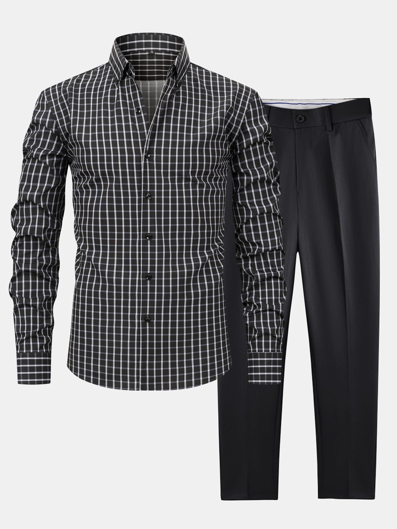 MAISON VALÉRIE | Chemise à manches longues à carreaux avec boutons & pantalons slim fit à jambes fins