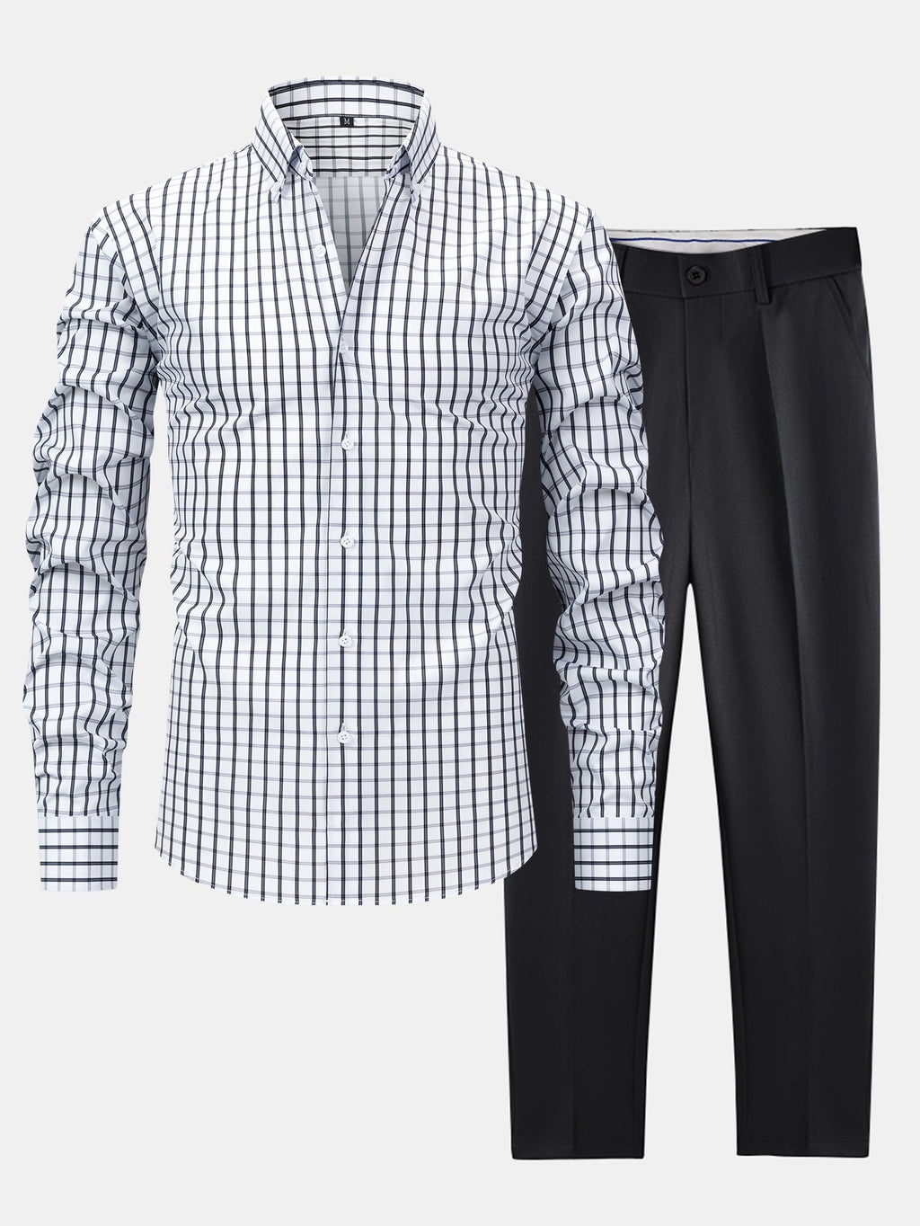 MAISON VALÉRIE | Chemise à manches longues à carreaux avec boutons & pantalons slim fit à jambes fins