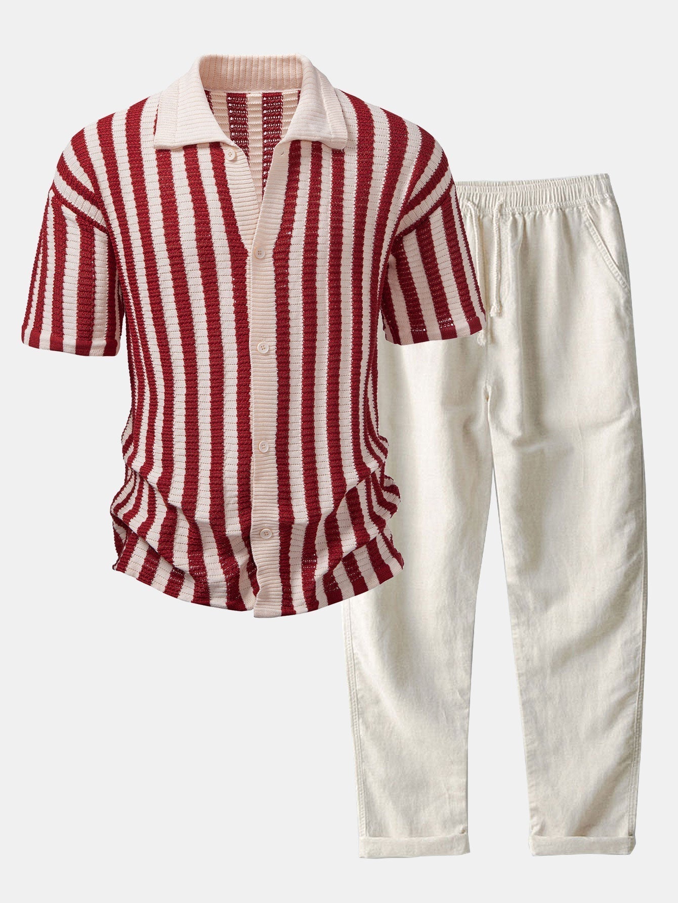 MAISON VALÉRIE | Chemise à épaules dégradées et rayures au crochet & pantalons en lin à jambe droite