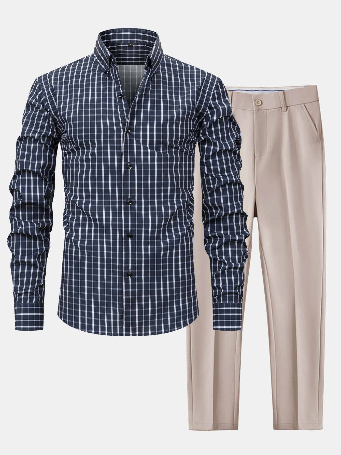 MAISON VALÉRIE | Chemise à manches longues à carreaux avec boutons & pantalons slim fit à jambes fins