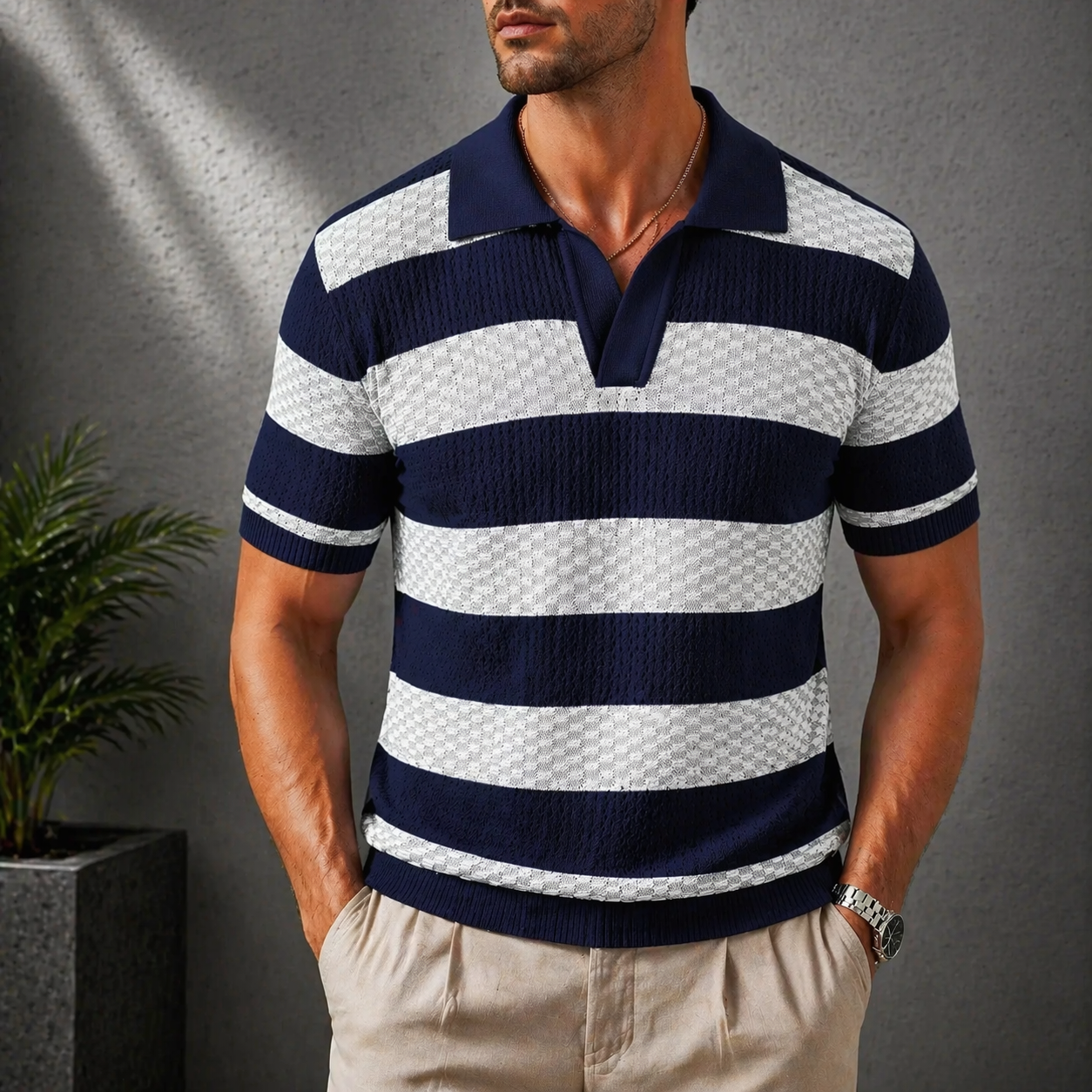 MAISON VALÉRIE | Polo en maille à rayures pour hommes