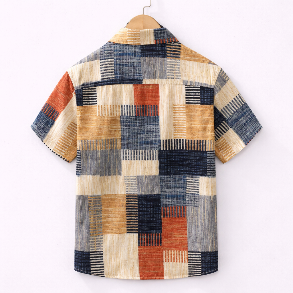 MAISON VALÉRIE | Chemise à manches courtes patchwork pour hommes