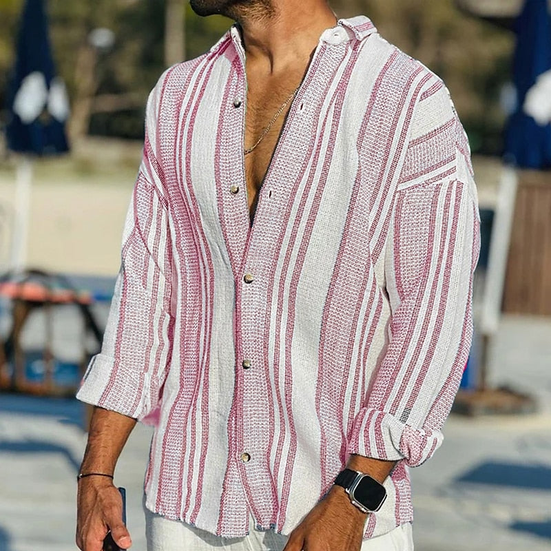 MAISON VALÉRIE | Chemise en lin rayée pour hommes