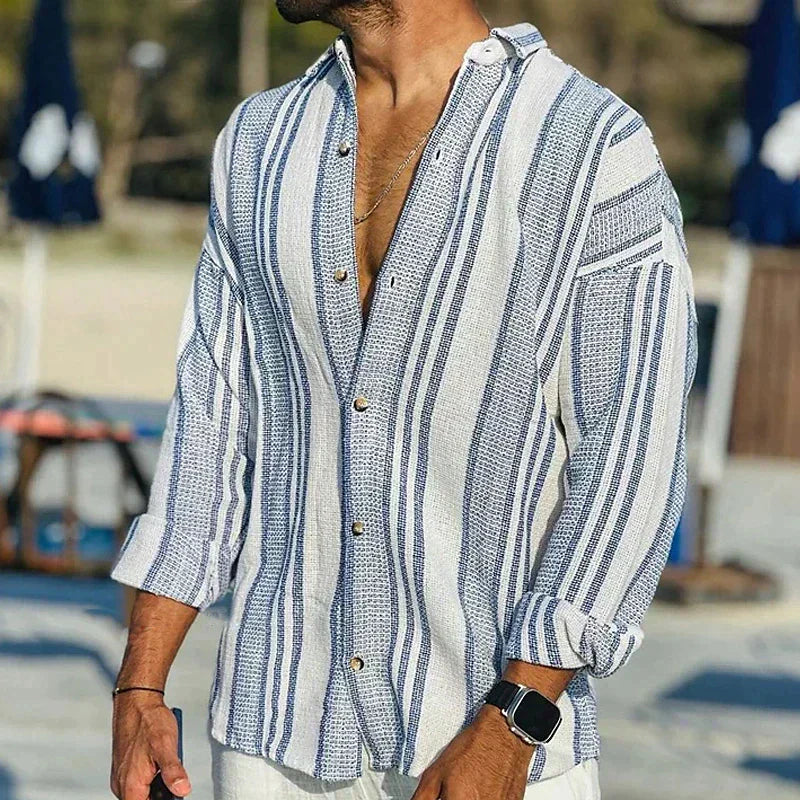 MAISON VALÉRIE | Chemise en lin rayée pour hommes