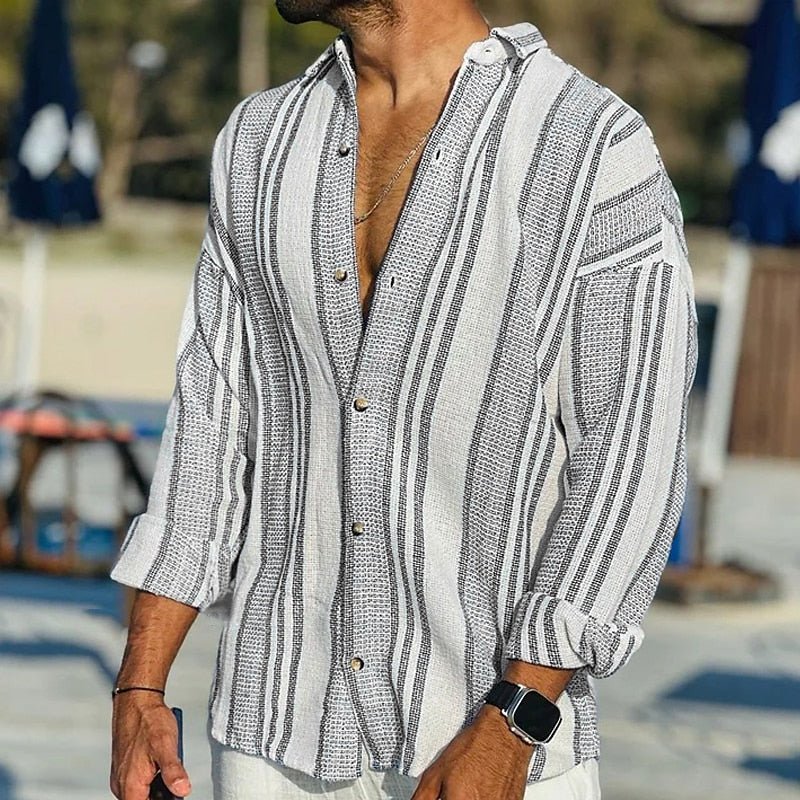 MAISON VALÉRIE | Chemise en lin rayée pour hommes
