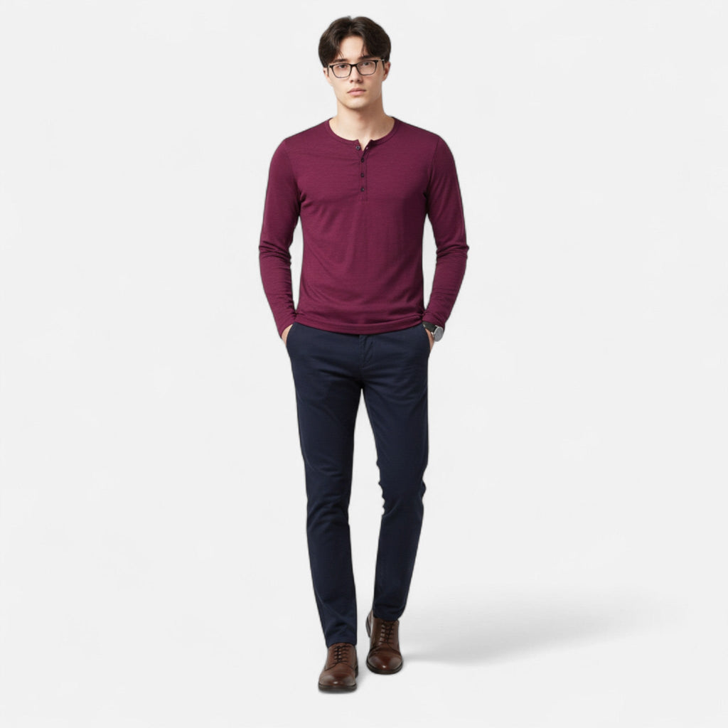 MAISON VALÉRIE | Chemise henley à boutons pour hommes