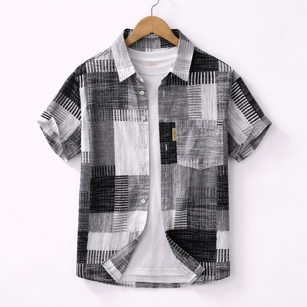 MAISON VALÉRIE | Chemise à manches courtes patchwork pour hommes