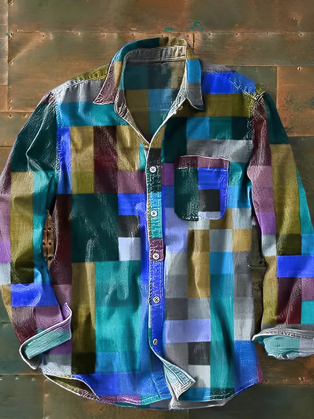MAISON VALÉRIE | Chemise à manches longues patchwork colorblock pour homme