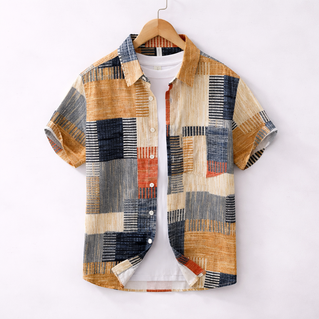MAISON VALÉRIE | Chemise à manches courtes patchwork pour hommes