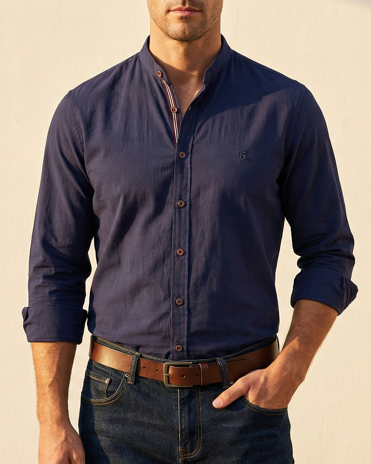 MAISON VALÉRIE | Chemise élégante col mao pour homme