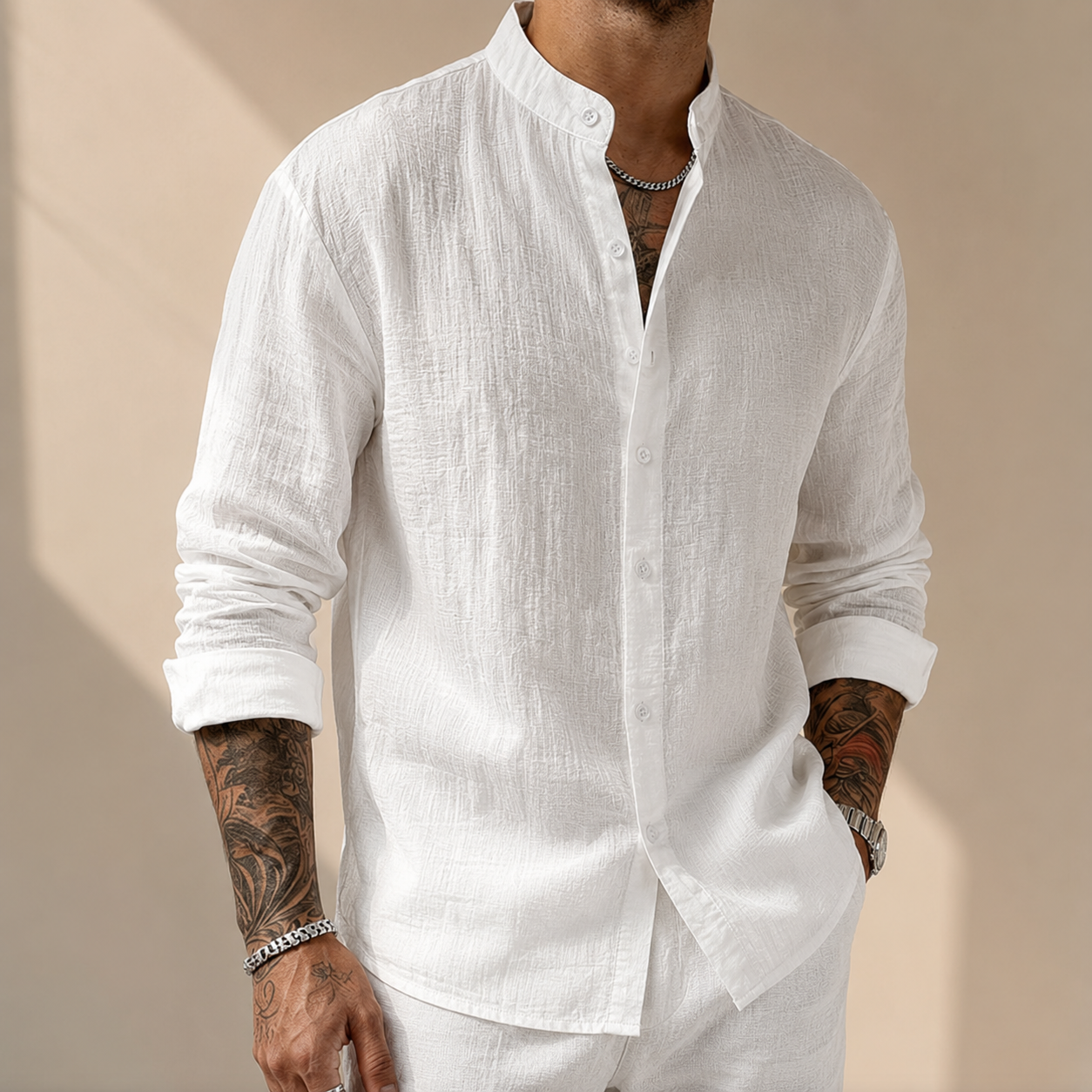 MAISON VALÉRIE | Chemise henley en lin pour hommes