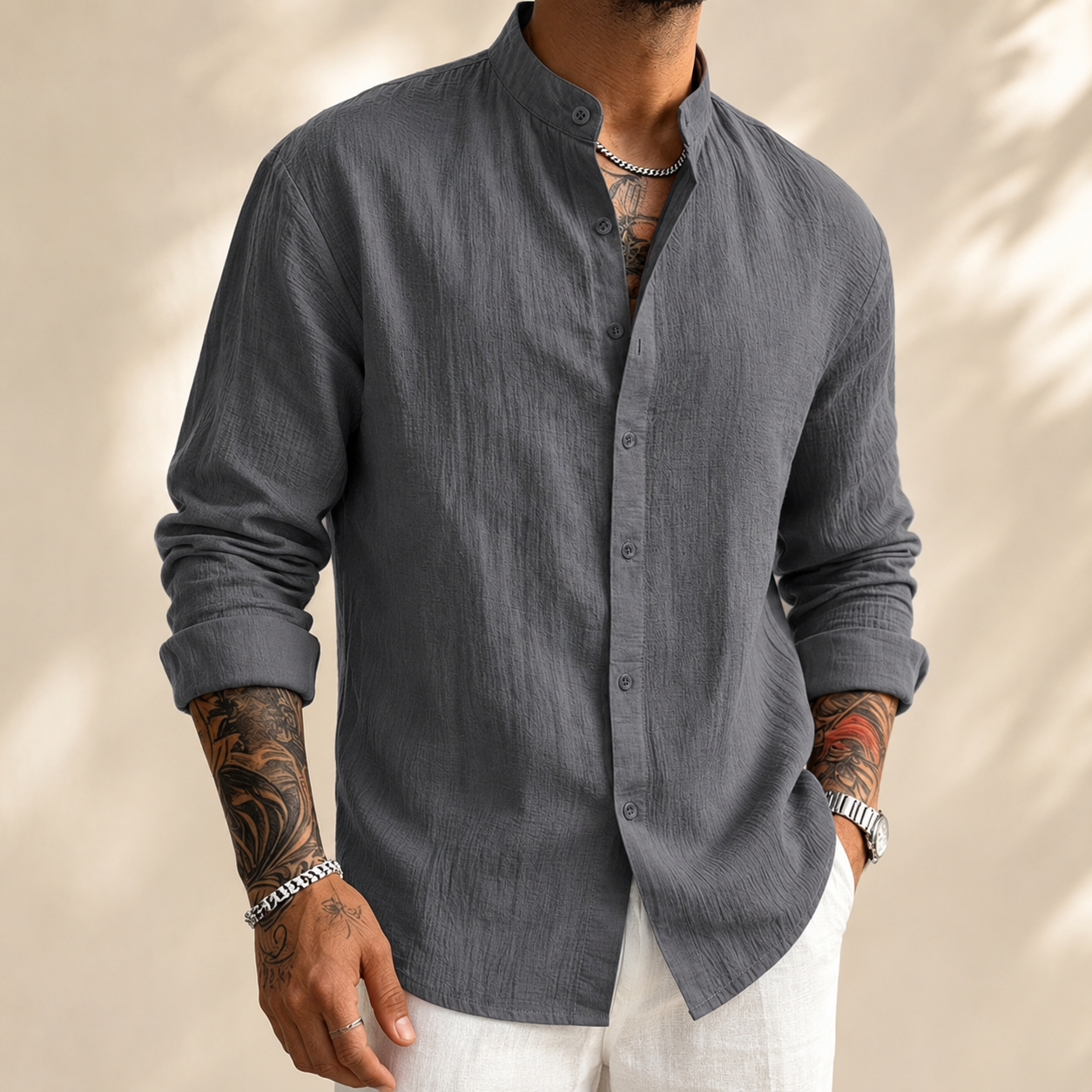 MAISON VALÉRIE | Chemise henley en lin pour hommes