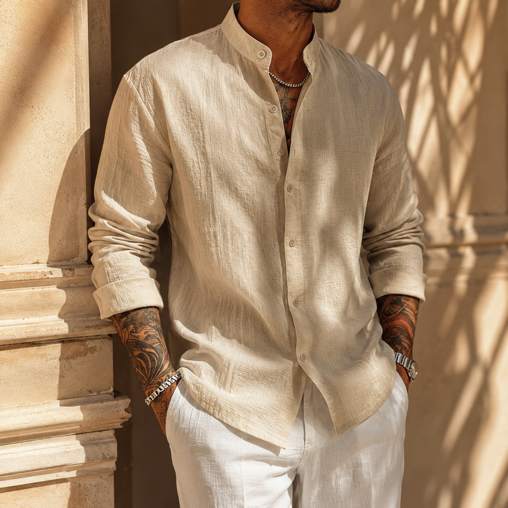 MAISON VALÉRIE | Chemise henley en lin pour hommes