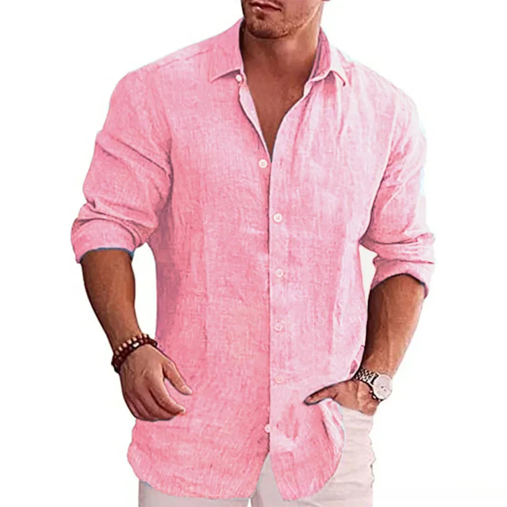 MAISON VALÉRIE | Chemise en lin à bouton à coupe moderne pour hommes