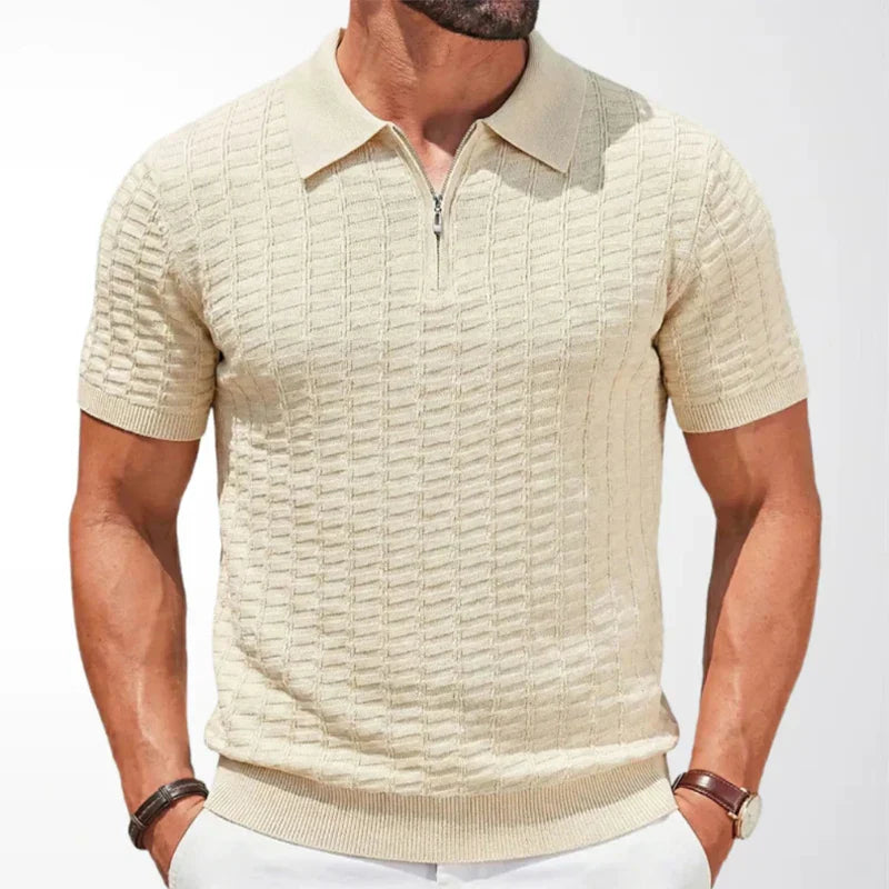 MAISON VALÉRIE | Polo en maille à col zip texturé pour hommes