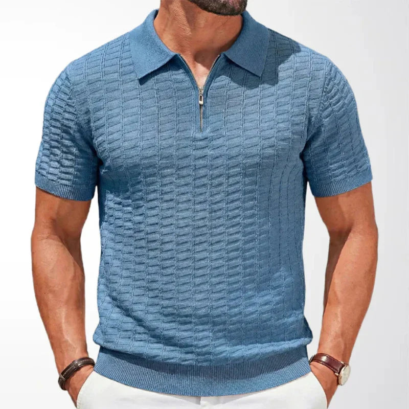 MAISON VALÉRIE | Polo en maille à col zip texturé pour hommes