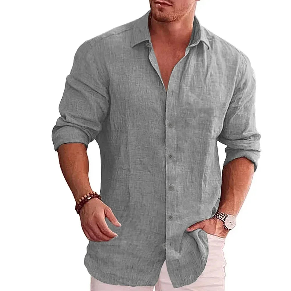 MAISON VALÉRIE | Chemise en lin à bouton à coupe moderne pour hommes