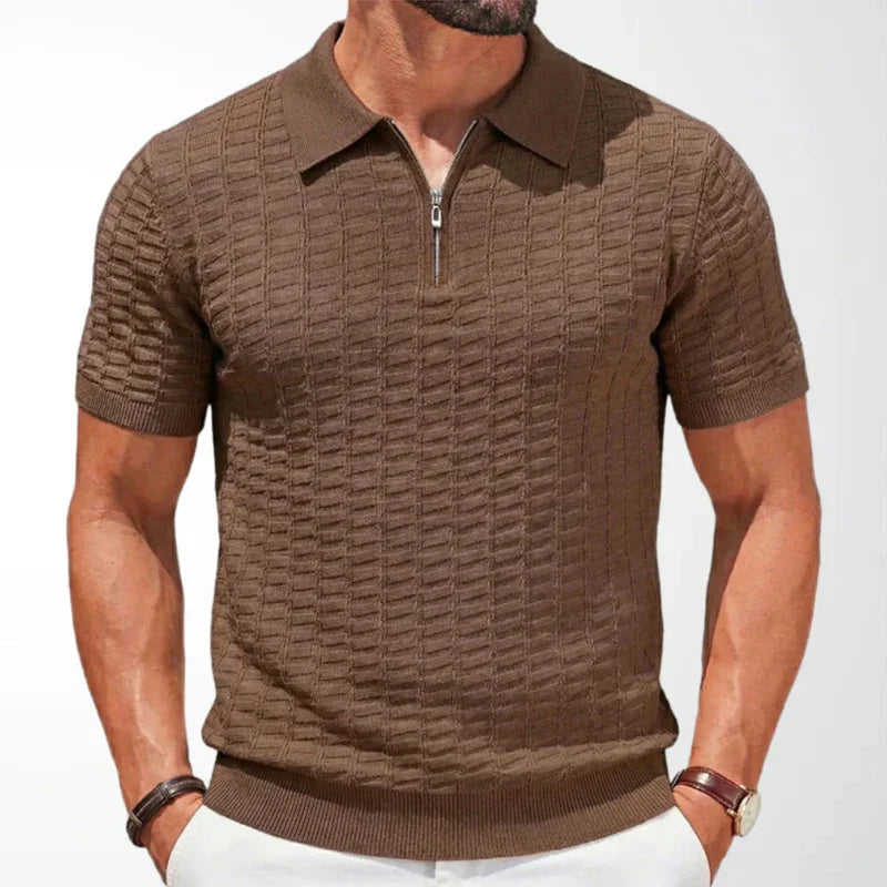 MAISON VALÉRIE | Polo en maille à col zip texturé pour hommes