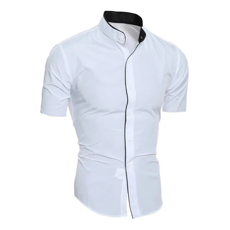MAISON VALÉRIE | Chemise à manches courtes col montant pour homme