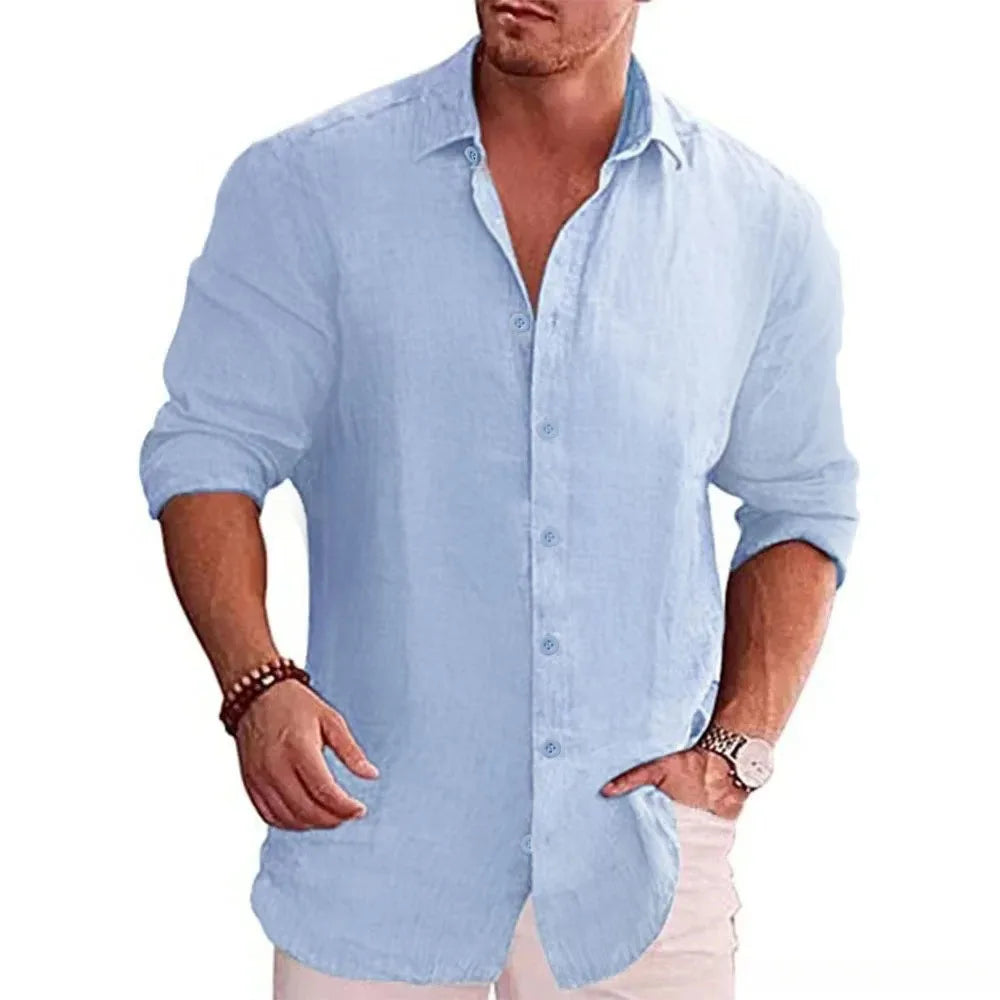 MAISON VALÉRIE | Chemise en lin à bouton à coupe moderne pour hommes