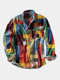 MAISON VALÉRIE | Chemise à manches longues patchwork colorblock pour homme