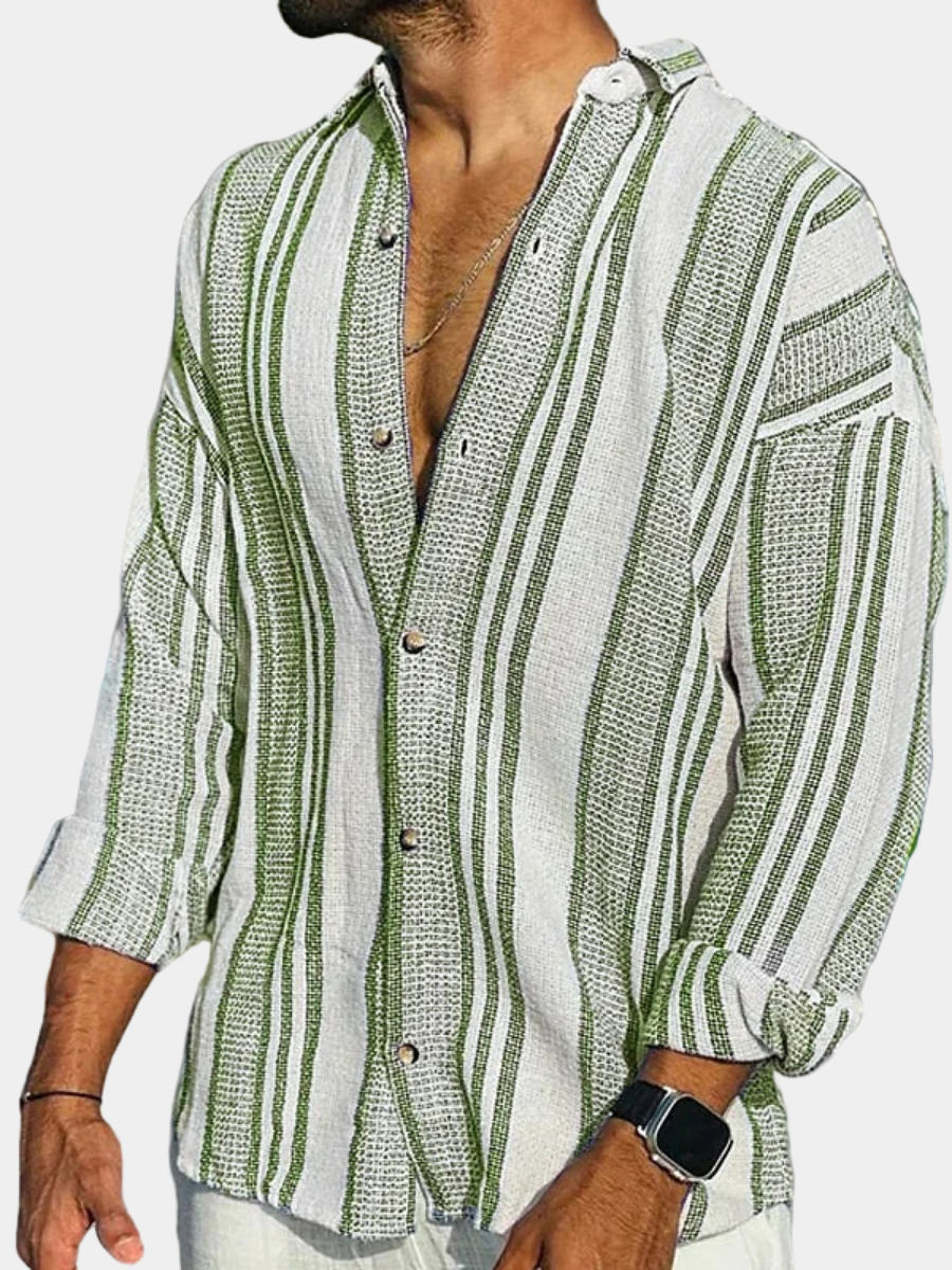 MAISON VALÉRIE | Chemise en lin rayée pour hommes