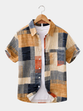 MAISON VALÉRIE | Chemise à manches courtes patchwork pour hommes