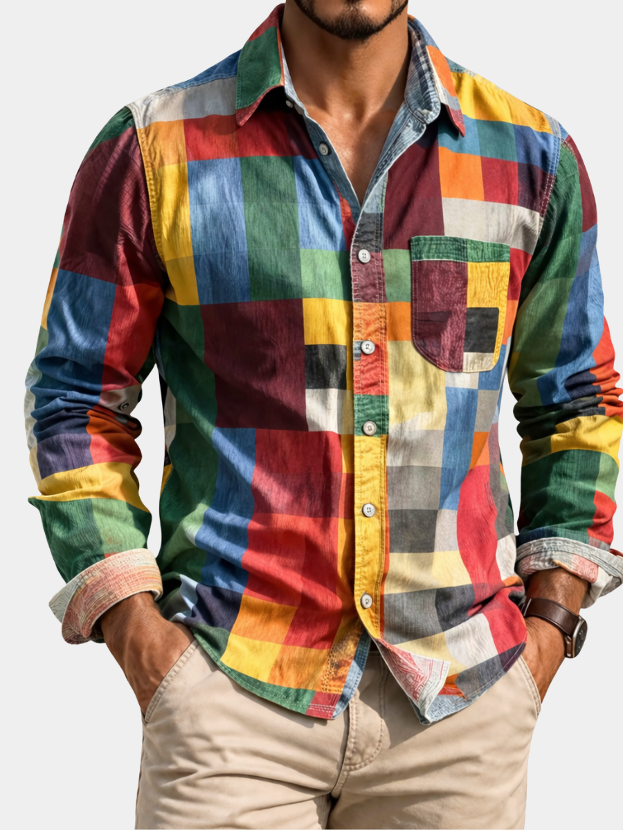 MAISON VALÉRIE | Chemise à manches longues signature mosaique pour homme