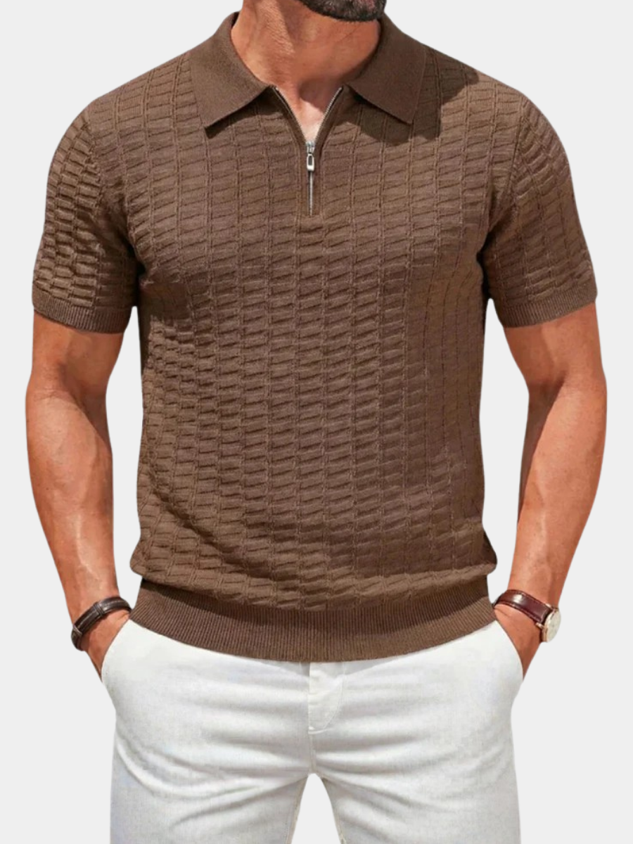 MAISON VALÉRIE | Polo en maille à col zip texturé pour hommes