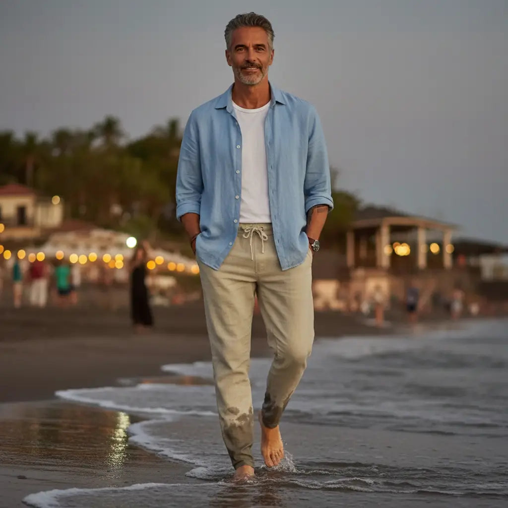 MAISON VALÉRIE | Pantalon de plage classique en lin pour hommes