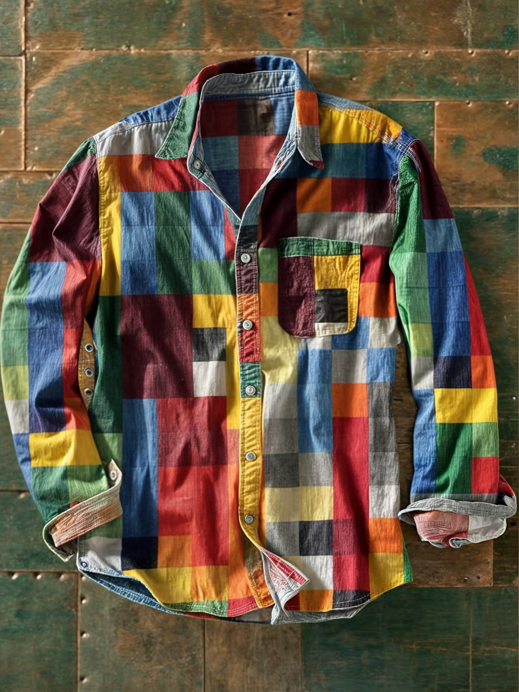 MAISON VALÉRIE | Chemise à manches longues patchwork colorblock pour homme
