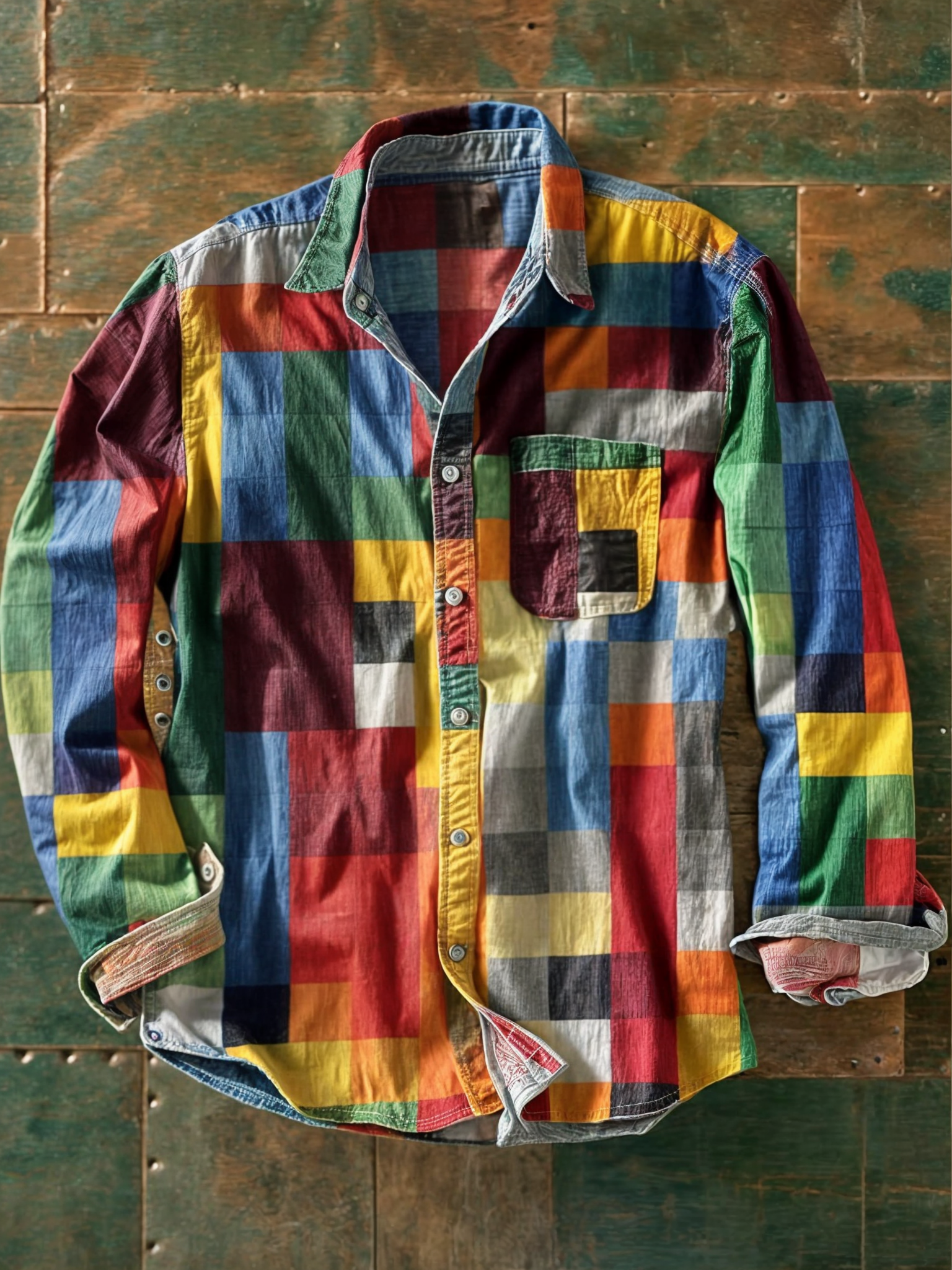 MAISON VALÉRIE | Chemise à manches longues patchwork colorblock pour homme