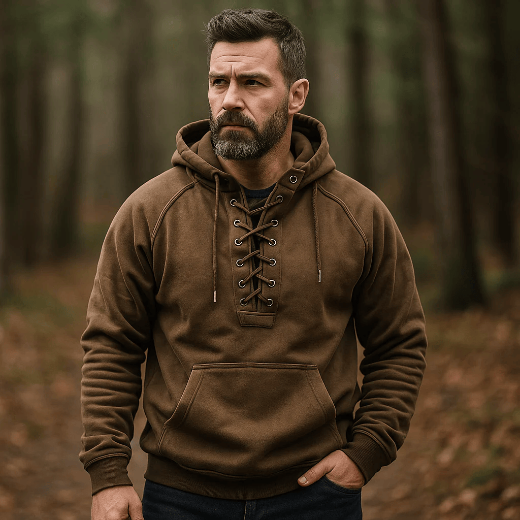 MAISON VALÉRIE | Sweat à capuche viking à lacets pour homme